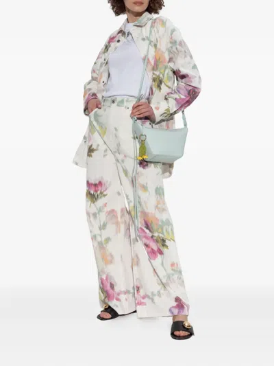 Loewe Floral Print Wide Leg Denim Trousers In White