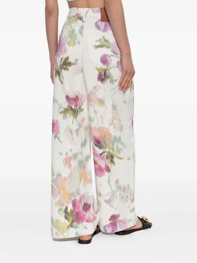 Loewe Floral Print Wide Leg Denim Trousers In White