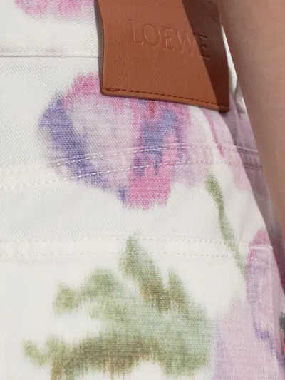 Loewe Floral Print Wide Leg Denim Trousers In White