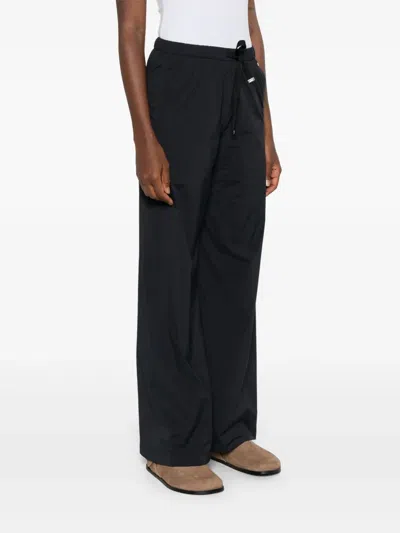 Herno Black Satin Effect Wide-leg Pants In Blue