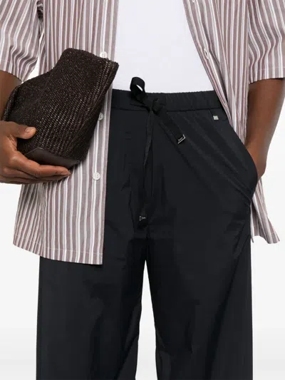 Herno Black Satin Effect Wide-leg Pants In Blue