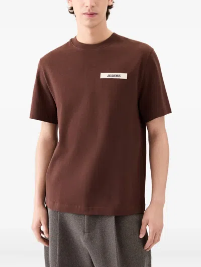 Jacquemus Le T-shirt Gros Grain Brown T-shirt With Logo Patch On The Front In Cotton Man