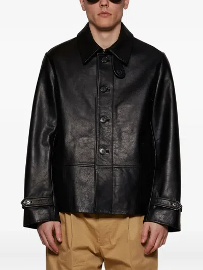 Bode Button-up Leather Jacket In Black