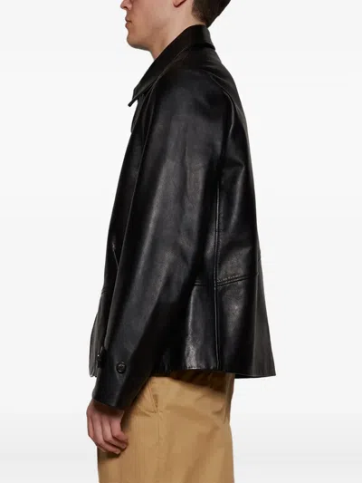Bode Button-up Leather Jacket In Black
