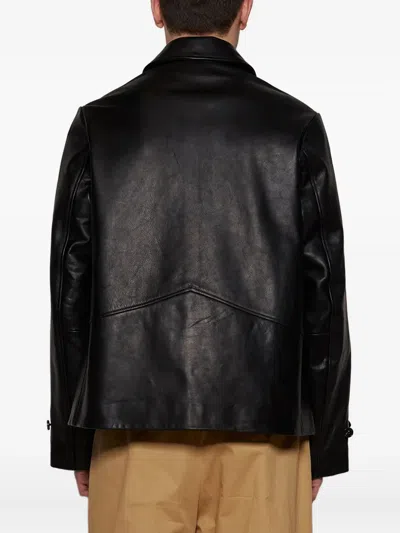 Bode Button-up Leather Jacket In Black