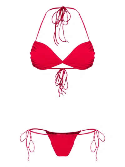 Amir Slama Triangle Tie-fastening Bikini Set In Red