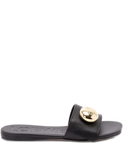 Loewe Leather Open Toe Flat Sole Slippers In Black