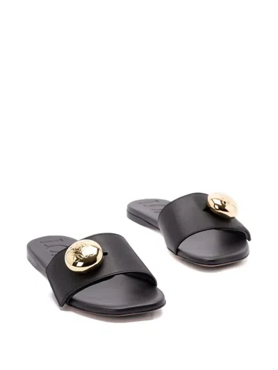 Loewe Leather Open Toe Flat Sole Slippers In Black