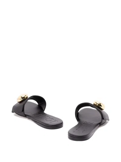 Loewe Leather Open Toe Flat Sole Slippers In Black