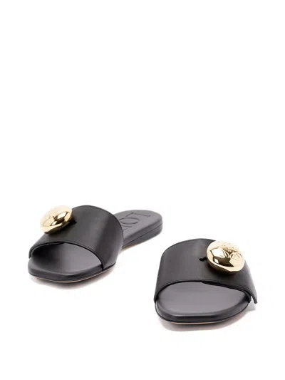 Loewe Leather Open Toe Flat Sole Slippers In Black