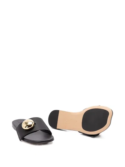 Loewe Leather Open Toe Flat Sole Slippers In Black