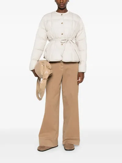 Moncler Caramagne Belted Tech Down Jacket In Neutral