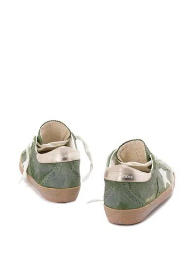 Golden Goose Super-star Distressed Suede And Metallic Leather Trainers In Green
