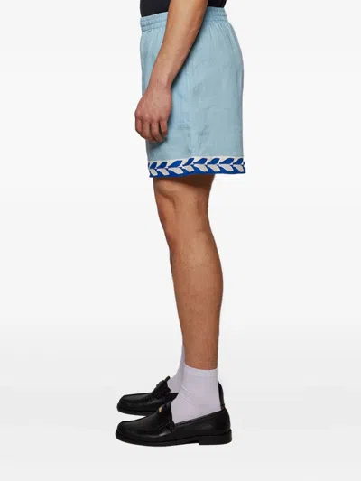 Bode Seedling Leaf-embroidered Elasticated Shorts In Blue