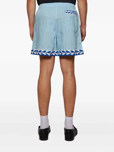 Bode Seedling Leaf-embroidered Elasticated Shorts In Blue