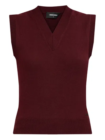 Dsquared2 V-neck Sleeveless Wool Top In Red