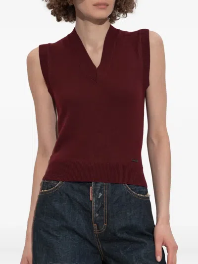 Dsquared2 V-neck Sleeveless Wool Top In Red