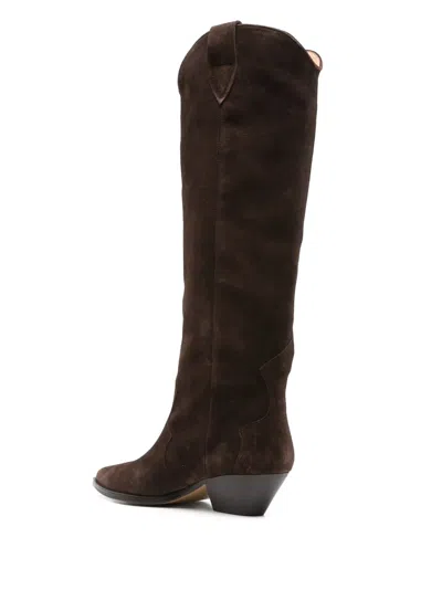 Isabel Marant Denver Leather Knee High Western Boots In Brown