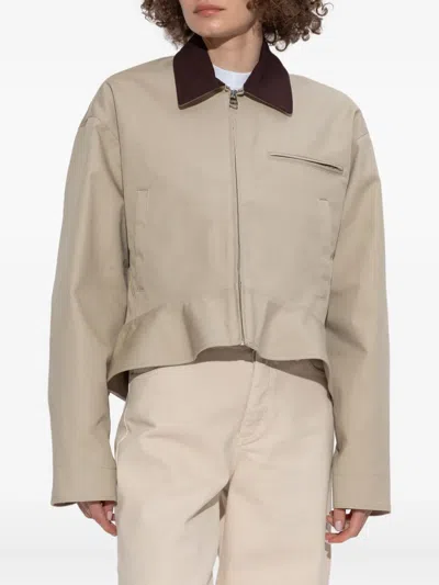 Jw Anderson Beige Curved Hem Workwear Jacket In Neutral
