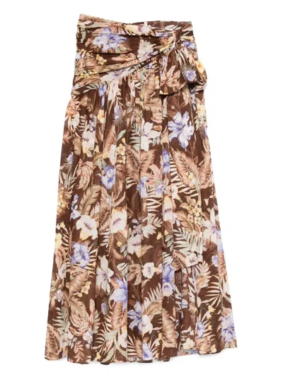 Zimmermann Coco Belted Pleated Floral-print Cotton-voile Maxi Skirt In Multi