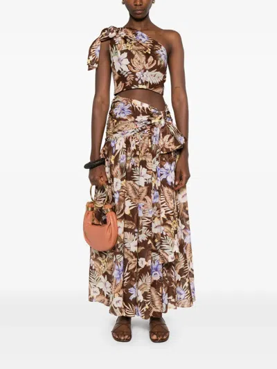 Zimmermann Coco Belted Pleated Floral-print Cotton-voile Maxi Skirt In Multi