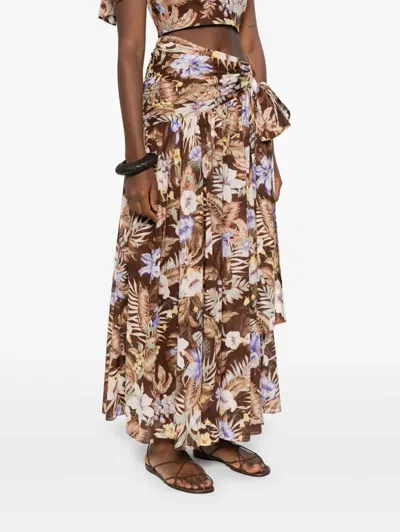 Zimmermann Coco Belted Pleated Floral-print Cotton-voile Maxi Skirt In Multi