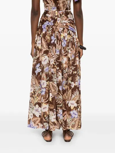 Zimmermann Coco Belted Pleated Floral-print Cotton-voile Maxi Skirt In Multi
