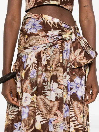 Zimmermann Coco Belted Pleated Floral-print Cotton-voile Maxi Skirt In Multi