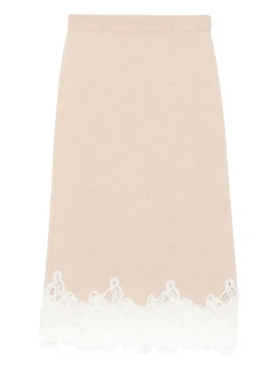 Fabiana Filippi Midi Skirt With Lace Trim And Elastic Waist In Nude