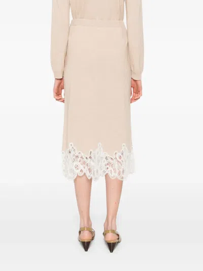 Fabiana Filippi Midi Skirt With Lace Trim And Elastic Waist In Nude