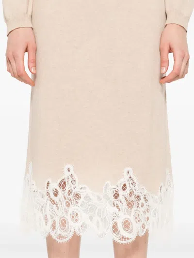Fabiana Filippi Midi Skirt With Lace Trim And Elastic Waist In Nude