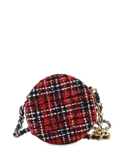 Pre-owned Chanel 2020 Tweed 19 Round Clutch With Chain Satchel In Red