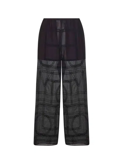 Totême Black Monogram Crochet Pajama Trousers In Black
