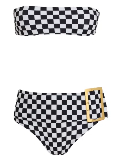 Amir Slama Check-print Belted Bikini Set In White
