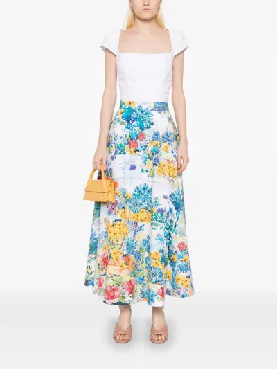 Mary Katrantzou Cadiot Pleated Floral-print Cotton-poplin Midi Skirt In Multi