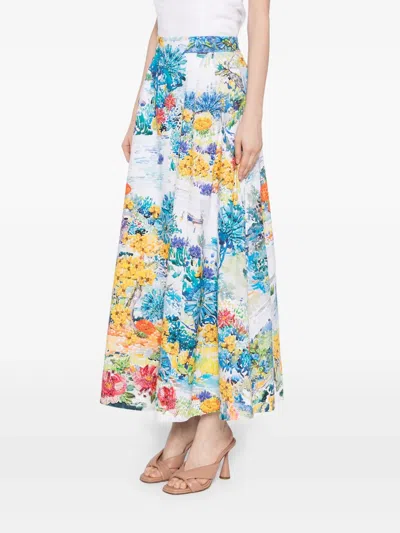 Mary Katrantzou Cadiot Pleated Floral-print Cotton-poplin Midi Skirt In Multi