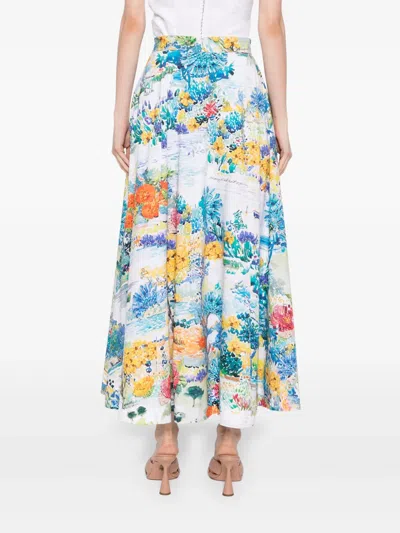 Mary Katrantzou Cadiot Pleated Floral-print Cotton-poplin Midi Skirt In Multi