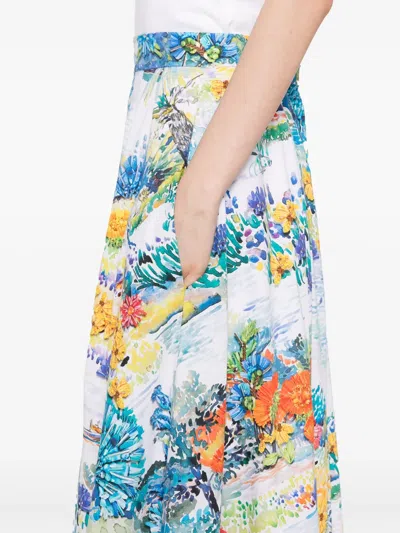 Mary Katrantzou Cadiot Pleated Floral-print Cotton-poplin Midi Skirt In Multi