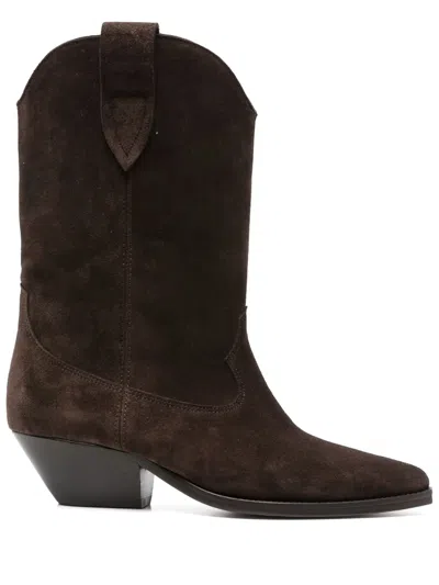 Isabel Marant Western Style Suede Ankle Boots With Stacked Heel In Brown