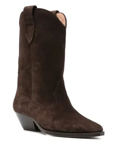 Isabel Marant Western Style Suede Ankle Boots With Stacked Heel In Brown