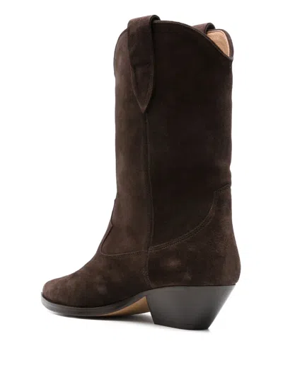 Isabel Marant Western Style Suede Ankle Boots With Stacked Heel In Brown