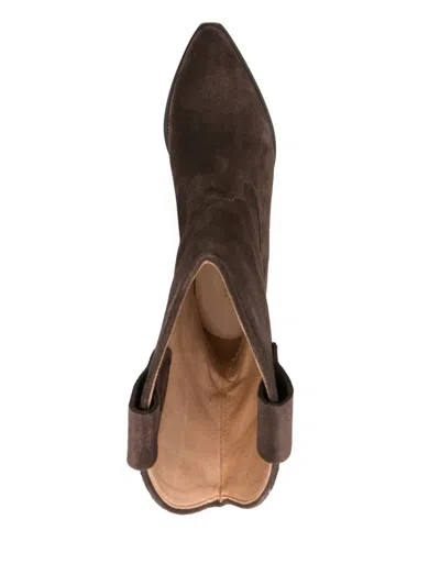 Isabel Marant Western Style Suede Ankle Boots With Stacked Heel In Brown
