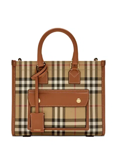 Burberry Mini Freya Tote In Check Coated Cotton Blend Bags