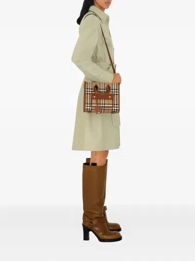 Burberry Mini Freya Tote In Check Coated Cotton Blend Bags