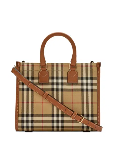 Burberry Mini Freya Tote In Check Coated Cotton Blend Bags