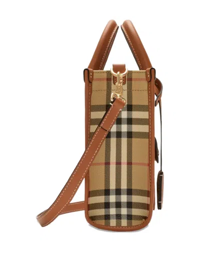 Burberry Mini Freya Tote In Check Coated Cotton Blend Bags