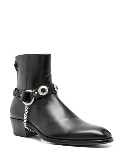 Eraldo 50mm Chain Leather Biker Boots In Black