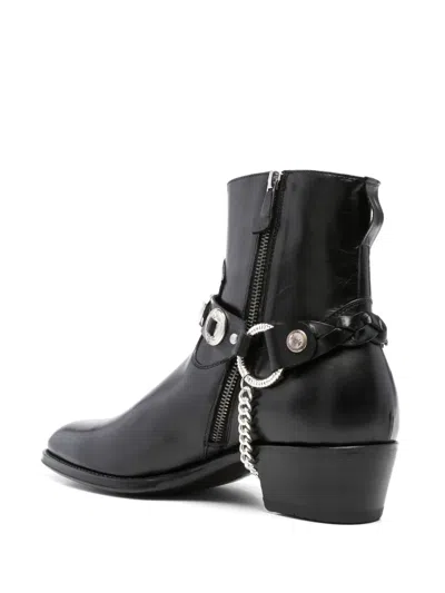 Eraldo 50mm Chain Leather Biker Boots In Black