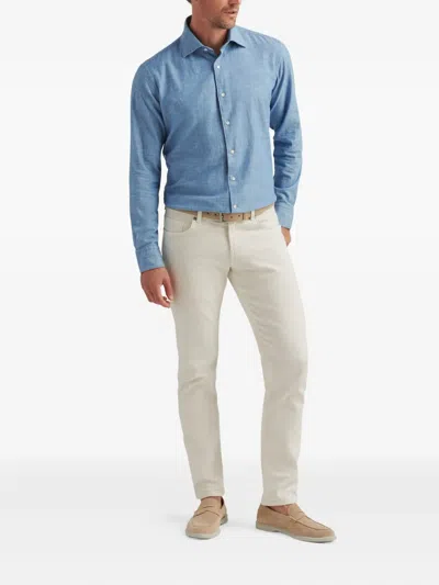 Peter Millar Chambray Button-up Shirt In Blue