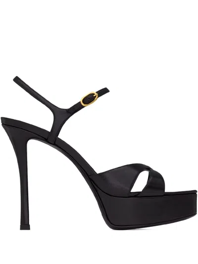 Saint Laurent Debbie Platform Sandals In Smooth Leather In Black
